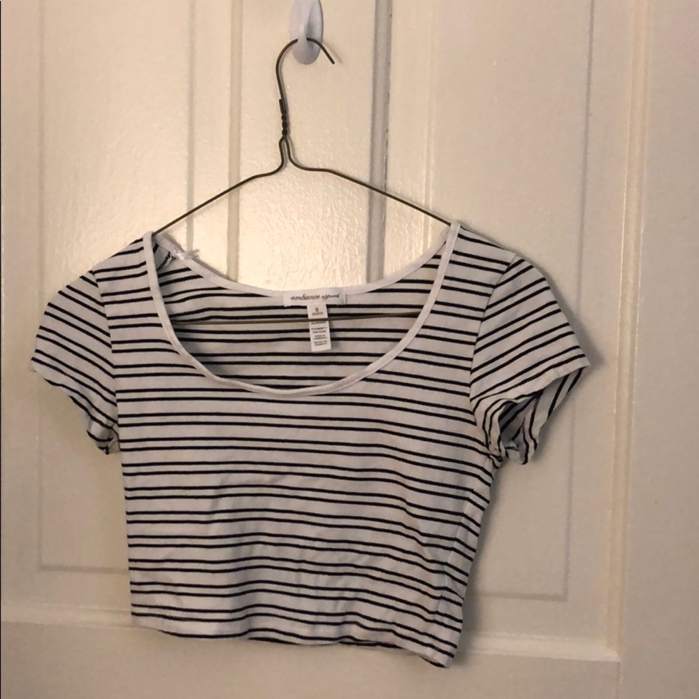 Forever 21- cropped black and white striped top